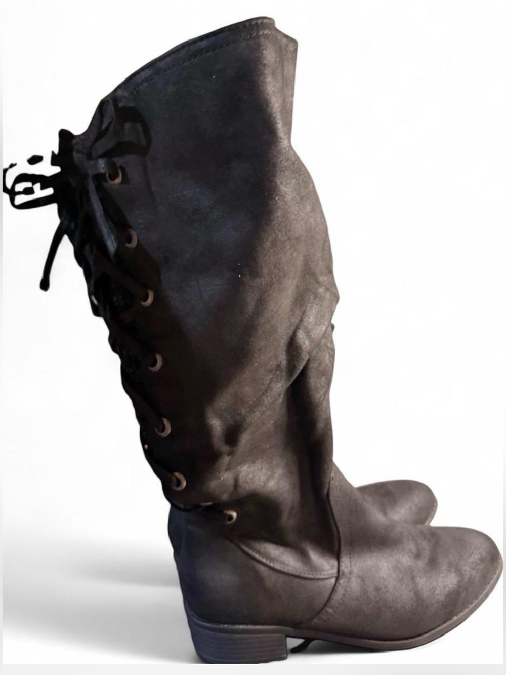 Black Wide Calf Slouchy Cable Knit Lace Up Boots 7.5 Ren Faire Pirate Festival